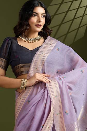 Lavender Color With Resham Weaving Work Muga Cotton Paithani Saree 