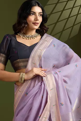 Lavender Color With Resham Weaving Work Muga Cotton Paithani Saree 