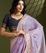 Lavender Color With Resham Weaving Work Muga Cotton Paithani Saree 