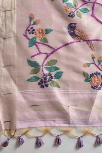 Lavender Color With Resham Weaving Work Muga Cotton Paithani Saree 