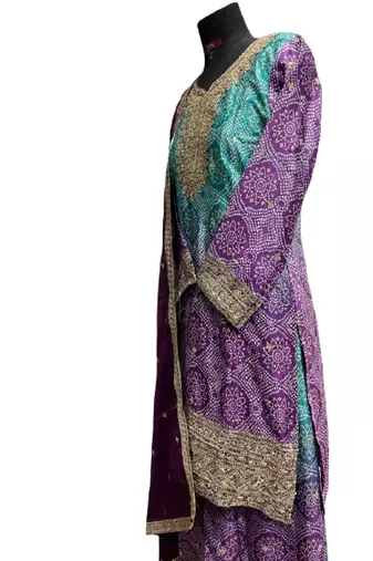 Light blue & purple bandhani embroidered palazzo suits free size - upto 42