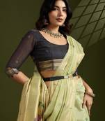 Light Green Color With Resham Weaving Work Muga Cotton Paithani Saree 