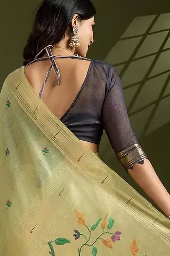 Light Green Color With Resham Weaving Work Muga Cotton Paithani Saree 