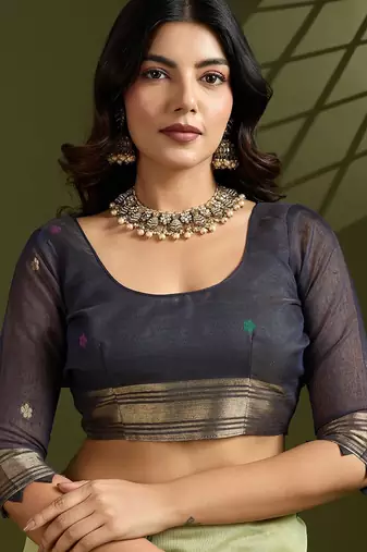 Light Green Color With Resham Weaving Work Muga Cotton Paithani Saree 