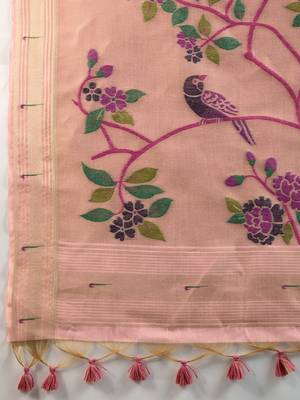 Pink Color With Resham Weaving Work Muga Cotton Paithani Saree  5