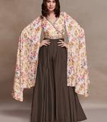multi-color maslin jumpsuit with flared palazzo and cape sleeves