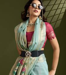 Sky Blue Color With Resham Weaving Work Muga Cotton Paithani Saree 