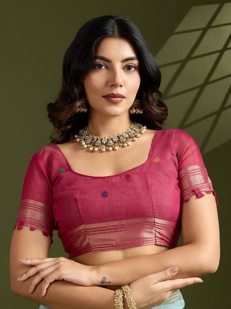 Sky Blue Color With Resham Weaving Work Muga Cotton Paithani Saree 