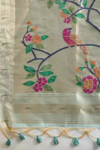 Sky Blue Color With Resham Weaving Work Muga Cotton Paithani Saree 