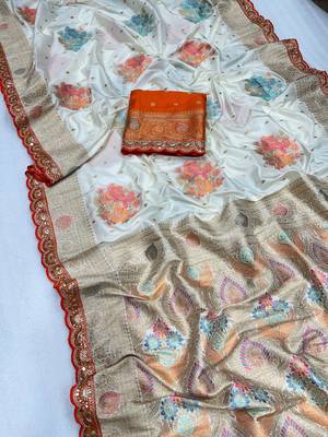 white dola silk blend saree  1