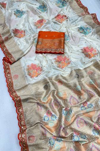 white dola silk blend saree 