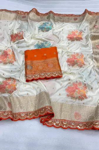 white dola silk blend saree 