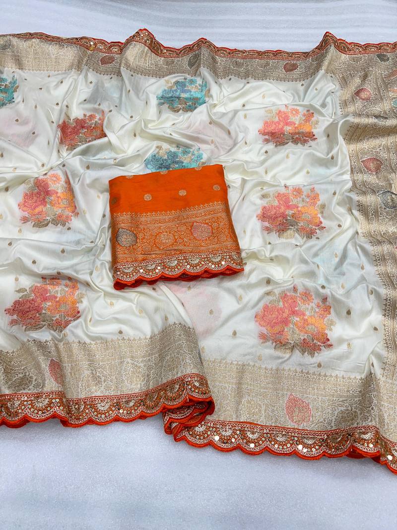 white dola silk blend saree 