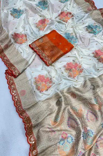 white dola silk blend saree 