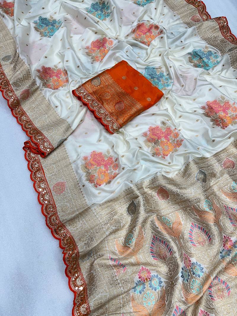 white dola silk blend saree 