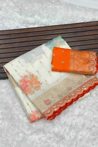 white dola silk blend saree 