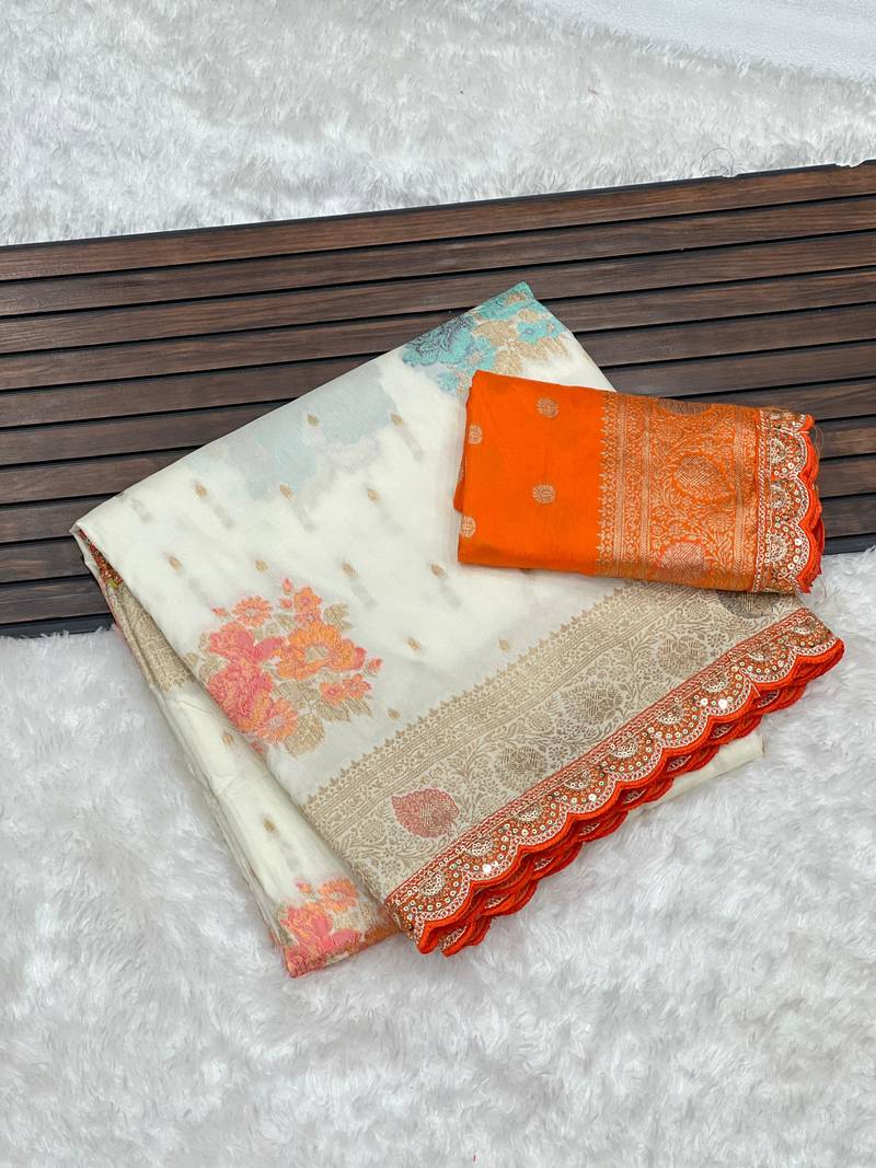 white dola silk blend saree 