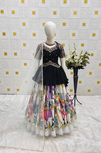 New Designer Kediya Style Chinon Silk Embroidery Work Black Readymade Lehenga Choli