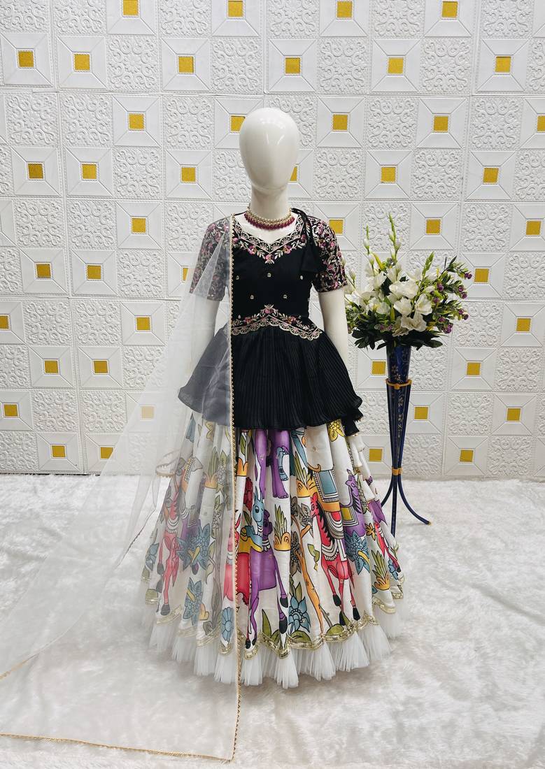New Designer Kediya Style Chinon Silk Embroidery Work Black Readymade Lehenga Choli