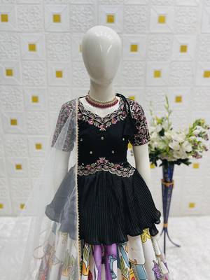 New Designer Kediya Style Chinon Silk Embroidery Work Black Readymade Lehenga Choli 3