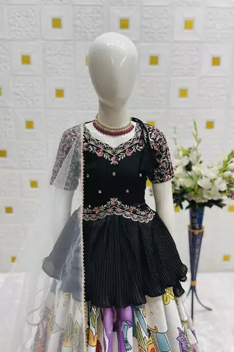 New Designer Kediya Style Chinon Silk Embroidery Work Black Readymade Lehenga Choli