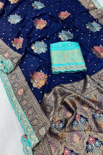 navy blue dola silk blend saree 