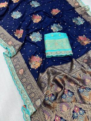 navy blue dola silk blend saree  1