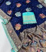 navy blue dola silk blend saree 