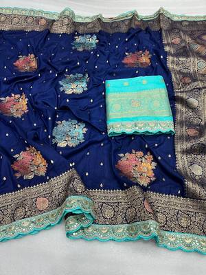 navy blue dola silk blend saree  2