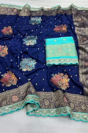 navy blue dola silk blend saree 