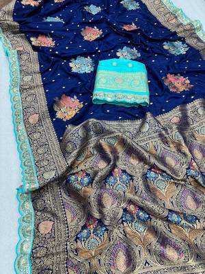 navy blue dola silk blend saree  3