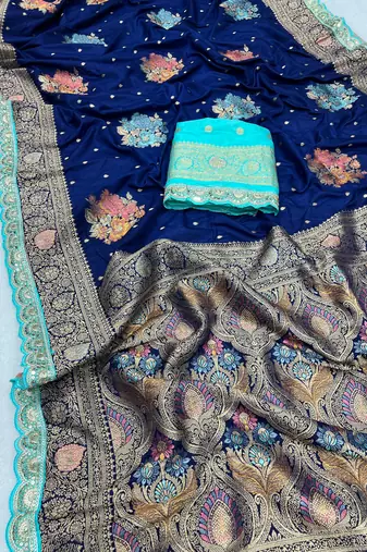 navy blue dola silk blend saree 