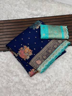 navy blue dola silk blend saree  4