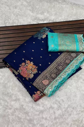 navy blue dola silk blend saree 