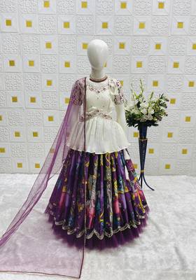 New Designer Kediya Style Chinon Silk Embroidery Work White Readymade Lehenga Choli 2