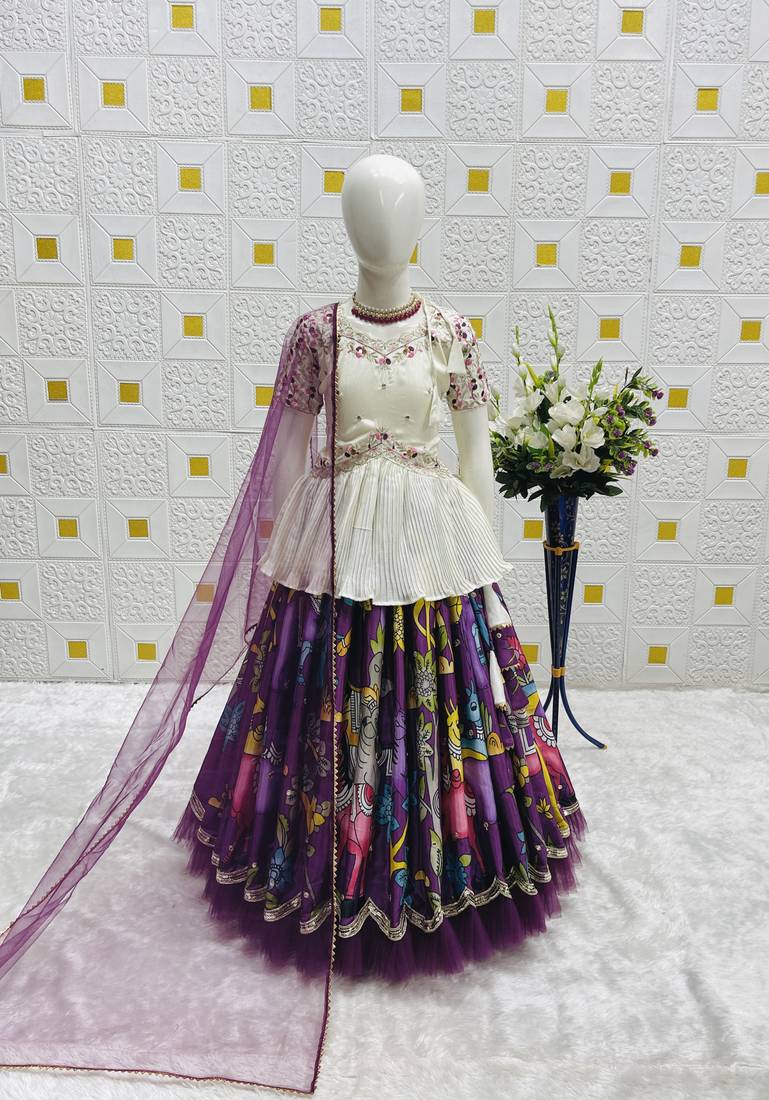 New Designer Kediya Style Chinon Silk Embroidery Work White Readymade Lehenga Choli