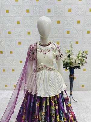 New Designer Kediya Style Chinon Silk Embroidery Work White Readymade Lehenga Choli 3