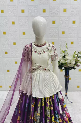 New Designer Kediya Style Chinon Silk Embroidery Work White Readymade Lehenga Choli