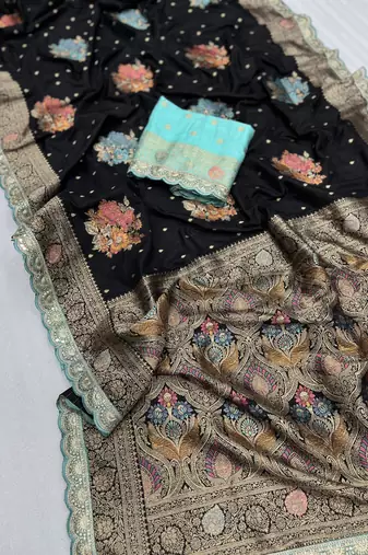 black dola silk blend saree 