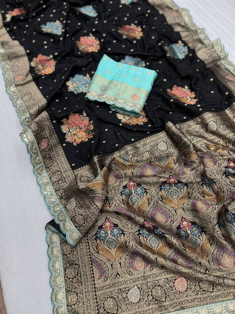 black dola silk blend saree 