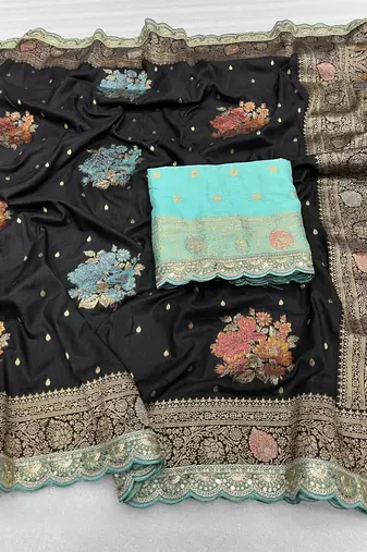 black dola silk blend saree 