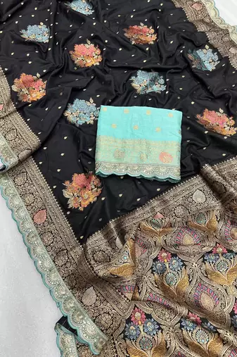 black dola silk blend saree 