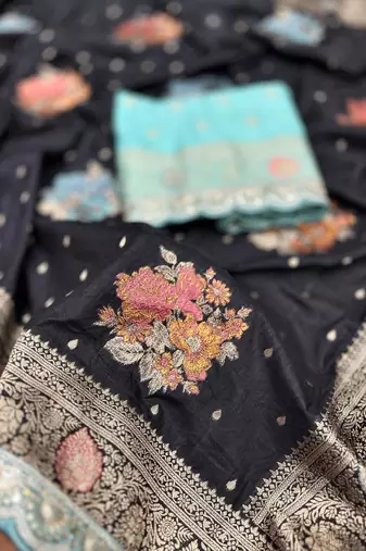 black dola silk blend saree 