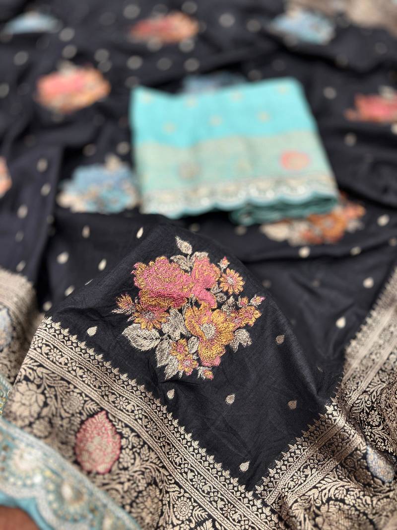 black dola silk blend saree 