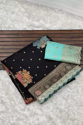 black dola silk blend saree 
