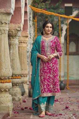 Pink Colour Embroidered SILK Party Wear SALWAR SUIT SET