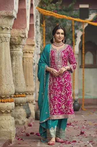 Pink Colour Embroidered SILK Party Wear SALWAR SUIT SET
