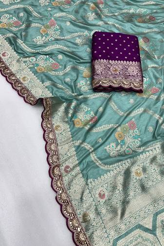 light aqua blue soft dola silk blend saree