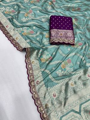 light aqua blue soft dola silk blend saree 1