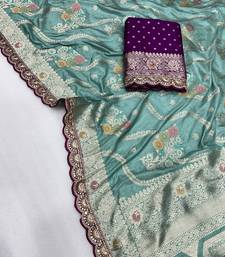 light aqua blue soft dola silk blend saree